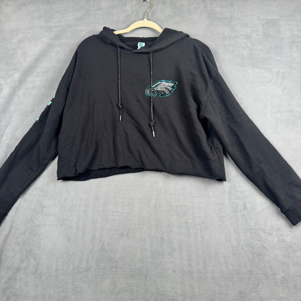 Lane Seven Philadelphia Eagles Cropped Hoodie Black Rhinestone Logo Womens M